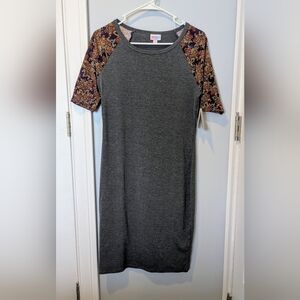 LuLaRoe Gray Sheath Midi Dress with Raglan Sleeves